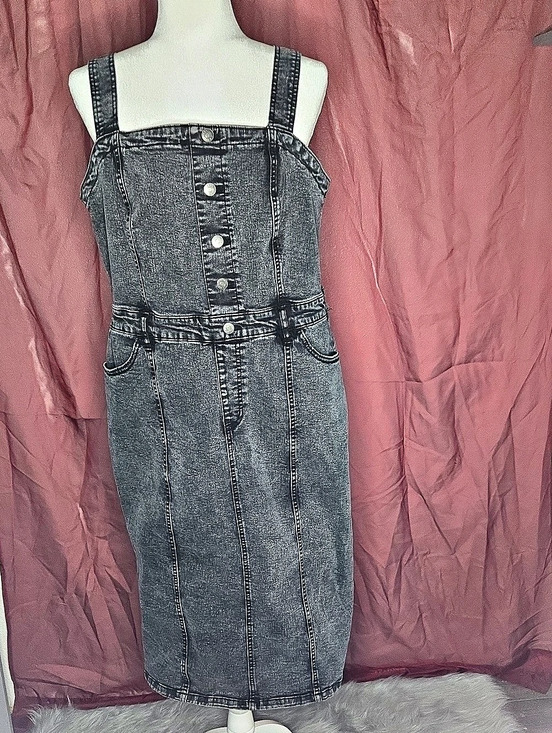 Ava & Viv Dresses & Skirts - AVA & VIV Black Denim Overall Midi Dress XXL Like New